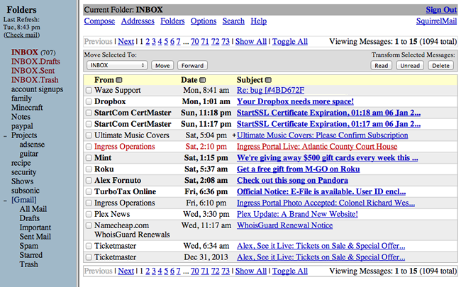 squirrelmail imap settings