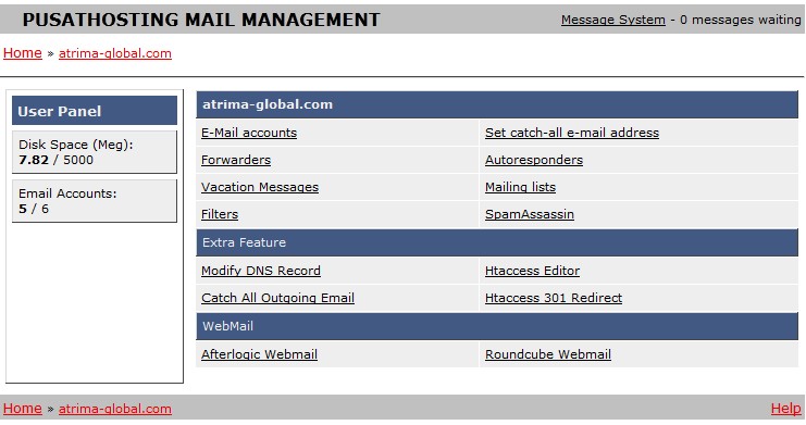 email hosting management panel pusathosting